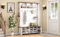 ON-TREND Farmhouse 4-in-1 Hall Tree with 6 Hooks, Practical Walnut Entryway Bench with Adjustable Shelves, Wooden Style Rustic Shoe Organizer with 16 Open Compartments for Mudroom, Living Room, White Default -DTYStore