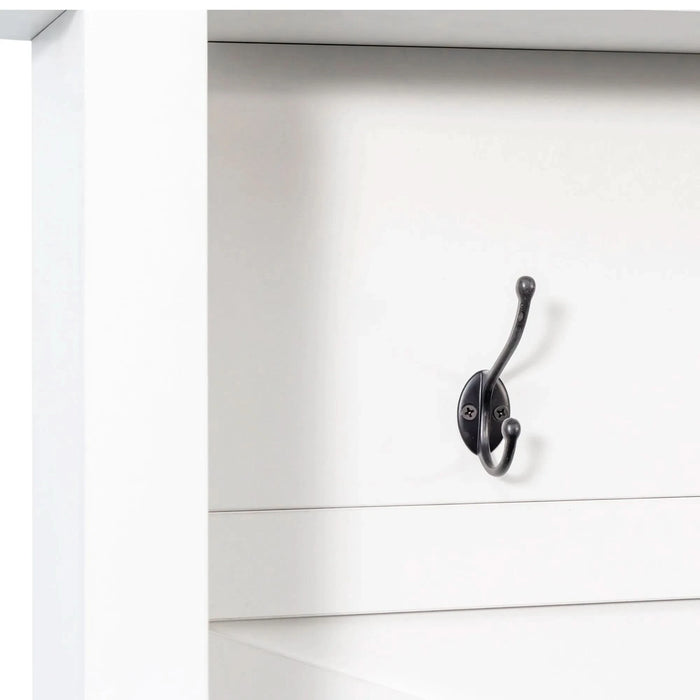 ON-TREND Farmhouse 4-in-1 Hall Tree with 6 Hooks, Practical Walnut Entryway Bench with Adjustable Shelves, Wooden Style Rustic Shoe Organizer with 16 Open Compartments for Mudroom, Living Room, White Default -DTYStore