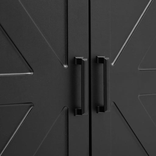 ON-TREND Farmhouse 4-in-1 Hall Tree with Barn Doors, Movable Bench with 7 Hanging Hooks and Shoe Storage Cabinet, 76.9'H Entryway Coat Rack with 6 Brake Wheels for Hallway, Living Room, Black Default -DTYStore