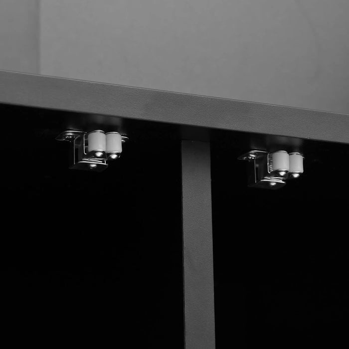 ON-TREND Farmhouse 4-in-1 Hall Tree with Barn Doors, Movable Bench with 7 Hanging Hooks and Shoe Storage Cabinet, 76.9'H Entryway Coat Rack with 6 Brake Wheels for Hallway, Living Room, Black Default -DTYStore