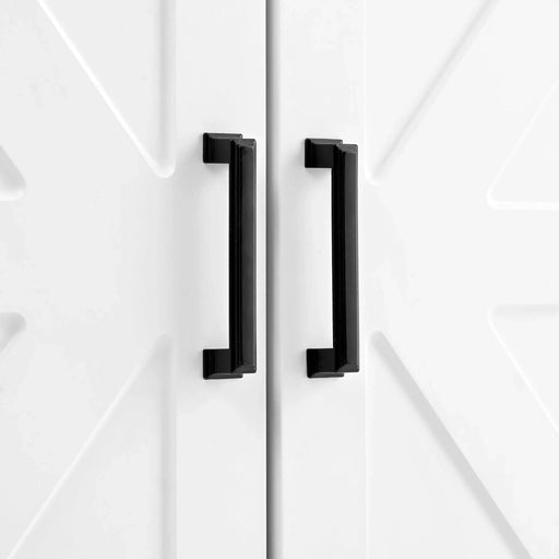 ON-TREND Farmhouse 4-in-1 Hall Tree with Barn Doors, Movable Bench with 7 Hanging Hooks and Shoe Storage Cabinet, 76.9'H Entryway Coat Rack with 6 Brake Wheels for Hallway, Living Room, White Default -DTYStore