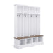ON-TREND Farmhouse 59'W Wide Hall Tree with 8 Hooks, Practical Entryway Bench with Open Compartments, 76.7'H Modern 3-in-1 Wooden Style Coat and Shoe Rack for Mudroom, Living Room, White Default -DTYStore