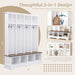 ON-TREND Farmhouse 59'W Wide Hall Tree with 8 Hooks, Practical Entryway Bench with Open Compartments, 76.7'H Modern 3-in-1 Wooden Style Coat and Shoe Rack for Mudroom, Living Room, White Default -DTYStore