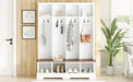 ON-TREND Farmhouse 59'W Wide Hall Tree with 8 Hooks, Practical Entryway Bench with Open Compartments, 76.7'H Modern 3-in-1 Wooden Style Coat and Shoe Rack for Mudroom, Living Room, White Default -DTYStore