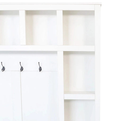 ON-TREND Farmhouse Wooden Style Hall Tree with 6 Hooks, Practical Walnut Storage Bench with Adjustable Shelves, 4-in-1 Entryway Shoe Cabinet with 13 Cubbies for Mudroom, Living Room, White, 76.7'H Default -DTYStore