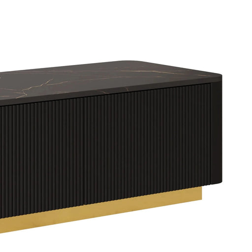 ON-TREND Luxury Fluted TV Stand for TVs Up to 85', Faux Marble Tabletop Media Console with 4 Drawers, Curved Profile Design, Modern Entertainment Center with Gold Base for Living Room, Black Furniture, Living Room Furniture, searchfilter_Furniture, TV Stands & Media Consoles| DTY Store