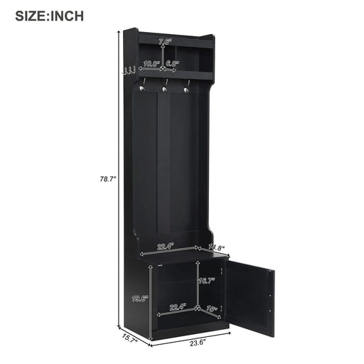 ON-TREND Minimalist Slim Hall Tree with Cabinet & 6 Hanging Hooks, Multi-functional Storage Bench with Coat Rack, Elegant Foyer Cabinet for Hallway, Living room, Black (OLD SKU: WF313577AAB) Default -DTYStore