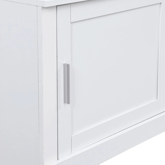 ON-TREND Minimalist Slim Hall Tree with Cabinet & 6 Hanging Hooks, Multi-functional Storage Bench with Coat Rack, Elegant Foyer Cabinet for Hallway, Living room, White (OLD SKU: WF313577AAK) Default -DTYStore