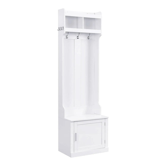 ON-TREND Minimalist Slim Hall Tree with Cabinet & 6 Hanging Hooks, Multi-functional Storage Bench with Coat Rack, Elegant Foyer Cabinet for Hallway, Living room, White (OLD SKU: WF313577AAK) Default -DTYStore