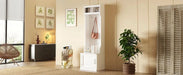 ON-TREND Minimalist Slim Hall Tree with Cabinet & 6 Hanging Hooks, Multi-functional Storage Bench with Coat Rack, Elegant Foyer Cabinet for Hallway, Living room, White (OLD SKU: WF313577AAK) Default -DTYStore