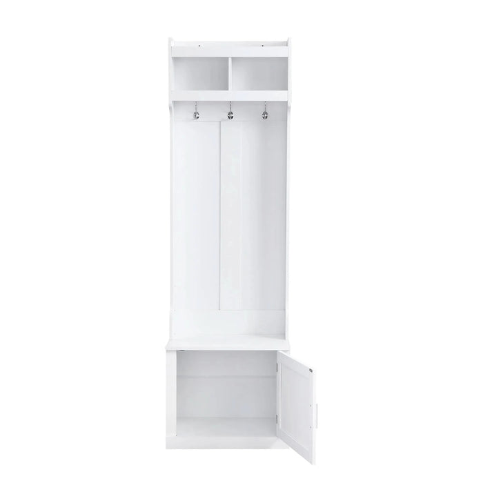 ON-TREND Minimalist Slim Hall Tree with Cabinet & 6 Hanging Hooks, Multi-functional Storage Bench with Coat Rack, Elegant Foyer Cabinet for Hallway, Living room, White (OLD SKU: WF313577AAK) Default -DTYStore