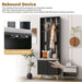 ON-TREND Modern Luxury 4-in-1 Hall Tree with Cushion, Versatile Coat Rack with 8 Gold Hooks and Legs, Entryway Bench with Adjustable Shelves & Fluted Doors for Hallway, Living Room, Black, 23.6'*70.8' Default -DTYStore