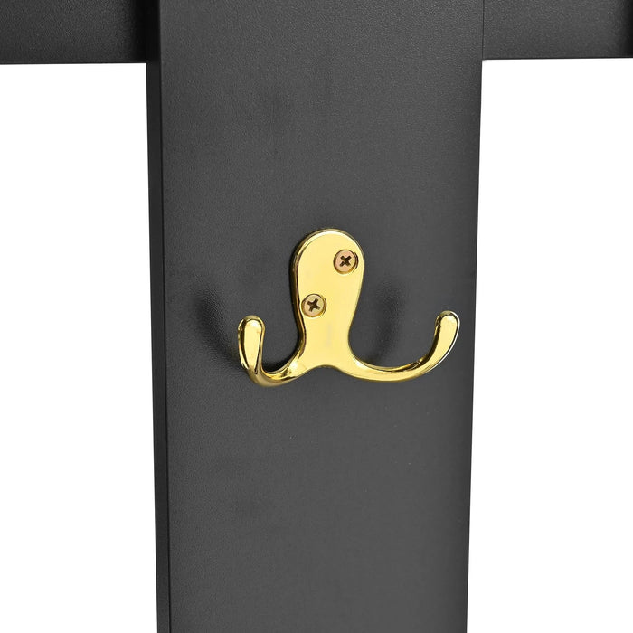 ON-TREND Modern Luxury 4-in-1 Hall Tree with Cushion, Versatile Coat Rack with 8 Gold Hooks and Legs, Entryway Bench with Adjustable Shelves & Fluted Doors for Hallway, Living Room, Black, 23.6'*70.8' Default -DTYStore