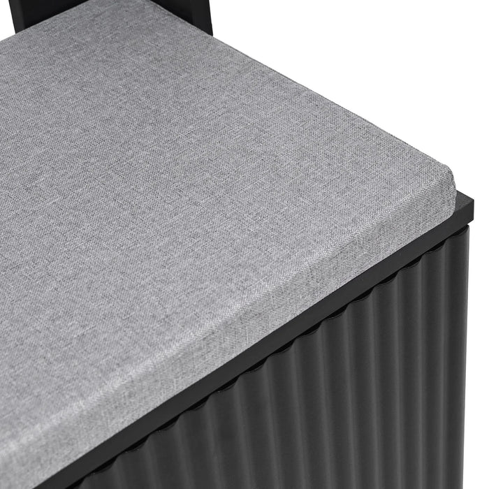 ON-TREND Modern Luxury 4-in-1 Hall Tree with Cushion, Versatile Coat Rack with 8 Gold Hooks and Legs, Entryway Bench with Adjustable Shelves & Fluted Doors for Hallway, Living Room, Black, 23.6'*70.8' Default -DTYStore