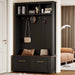 ON-TREND Versatile 4-in-1 Hall Tree with 6 Golden Hooks, Wood Grain Bench with Multiple Storage Space, Entryway Coat Rack with 2 Drawers for Living Room, Hallway, Black, 76.6''H (OLD SKU:N721S000034B) Default -DTYStore