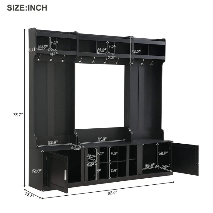 ON-TREND Wide Design Hall Tree with Storage and Bench, 4-IN-1 Multi-functional Entryway Bench with Coat Rack and Shoe Cubbies, Practical Furniture for Hallway, Black(OLD SKU: SD000025AAB) Default -DTYStore