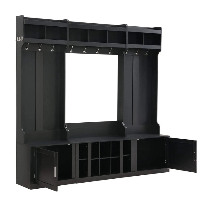 ON-TREND Wide Design Hall Tree with Storage and Bench, 4-IN-1 Multi-functional Entryway Bench with Coat Rack and Shoe Cubbies, Practical Furniture for Hallway, Black(OLD SKU: SD000025AAB) Default -DTYStore