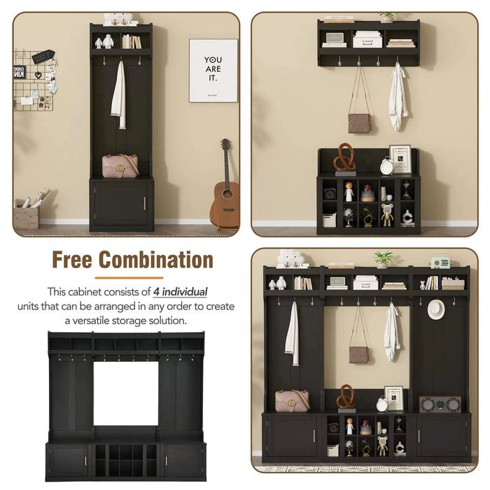 ON-TREND Wide Design Hall Tree with Storage and Bench, 4-IN-1 Multi-functional Entryway Bench with Coat Rack and Shoe Cubbies, Practical Furniture for Hallway, Black(OLD SKU: SD000025AAB) Default -DTYStore