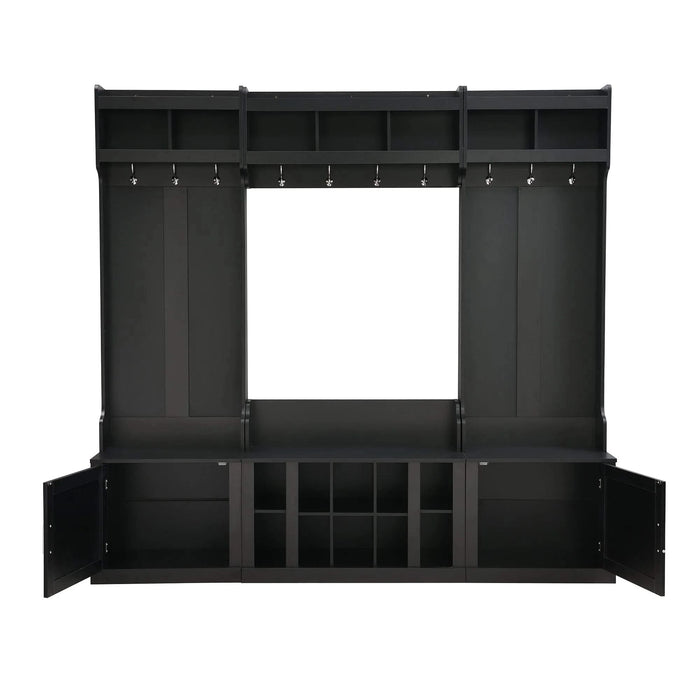 ON-TREND Wide Design Hall Tree with Storage and Bench, 4-IN-1 Multi-functional Entryway Bench with Coat Rack and Shoe Cubbies, Practical Furniture for Hallway, Black(OLD SKU: SD000025AAB) Default -DTYStore