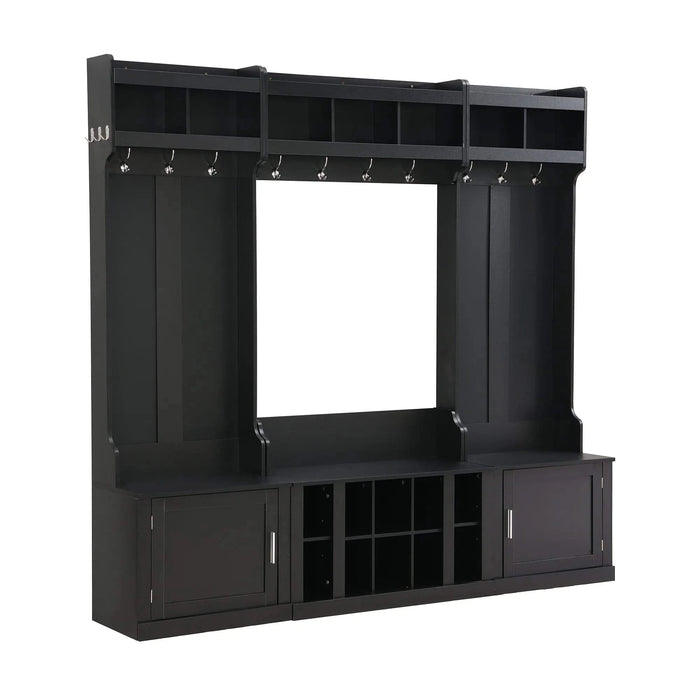 ON-TREND Wide Design Hall Tree with Storage and Bench, 4-IN-1 Multi-functional Entryway Bench with Coat Rack and Shoe Cubbies, Practical Furniture for Hallway, Black(OLD SKU: SD000025AAB) Default -DTYStore