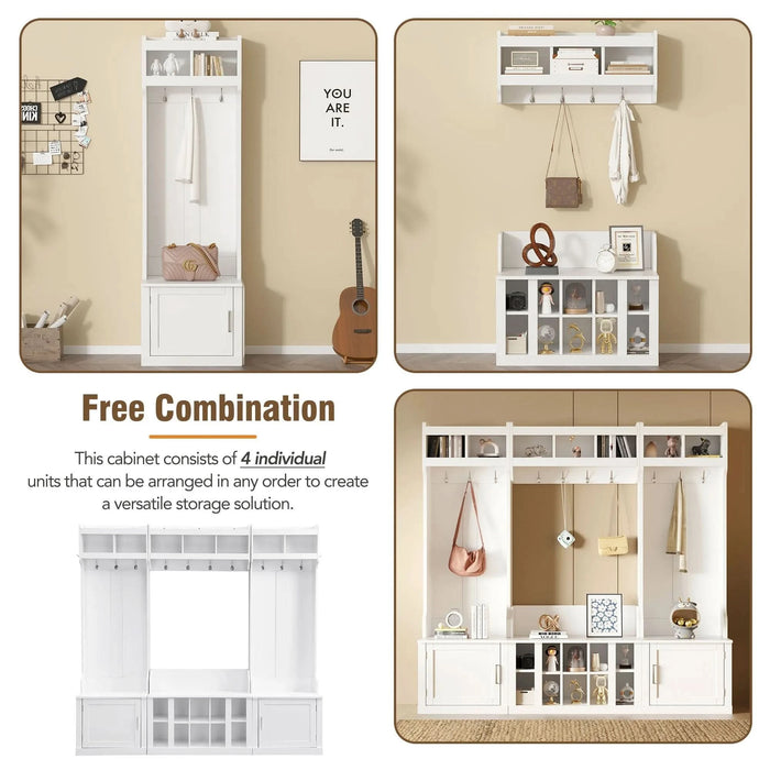 ON-TREND Wide Design Hall Tree with Storage and Bench, 4-IN-1 Multi-functional Entryway Bench with Coat Rack and Shoe Cubbies, Practical Furniture for Hallway, White(OLD SKU: SD000025AAK) Default -DTYStore
