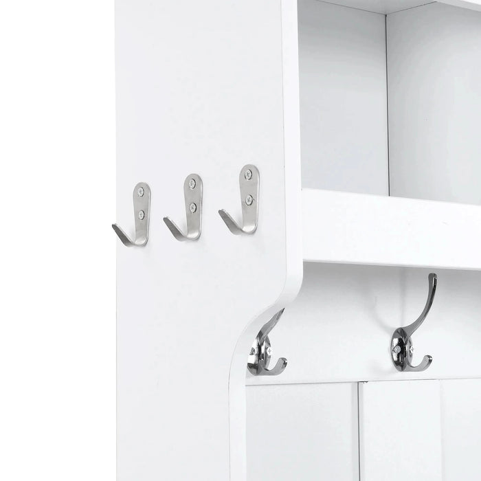 ON-TREND Wide Design Hall Tree with Storage and Bench, 4-IN-1 Multi-functional Entryway Bench with Coat Rack and Shoe Cubbies, Practical Furniture for Hallway, White(OLD SKU: SD000025AAK) Default -DTYStore