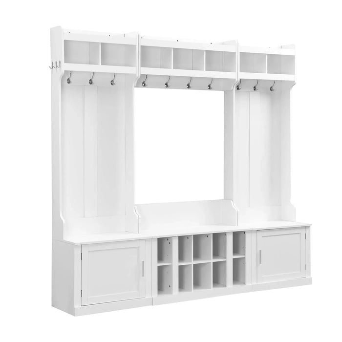 ON-TREND Wide Design Hall Tree with Storage and Bench, 4-IN-1 Multi-functional Entryway Bench with Coat Rack and Shoe Cubbies, Practical Furniture for Hallway, White(OLD SKU: SD000025AAK) Default -DTYStore