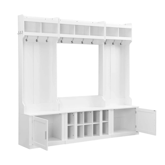 ON-TREND Wide Design Hall Tree with Storage and Bench, 4-IN-1 Multi-functional Entryway Bench with Coat Rack and Shoe Cubbies, Practical Furniture for Hallway, White(OLD SKU: SD000025AAK) Default -DTYStore