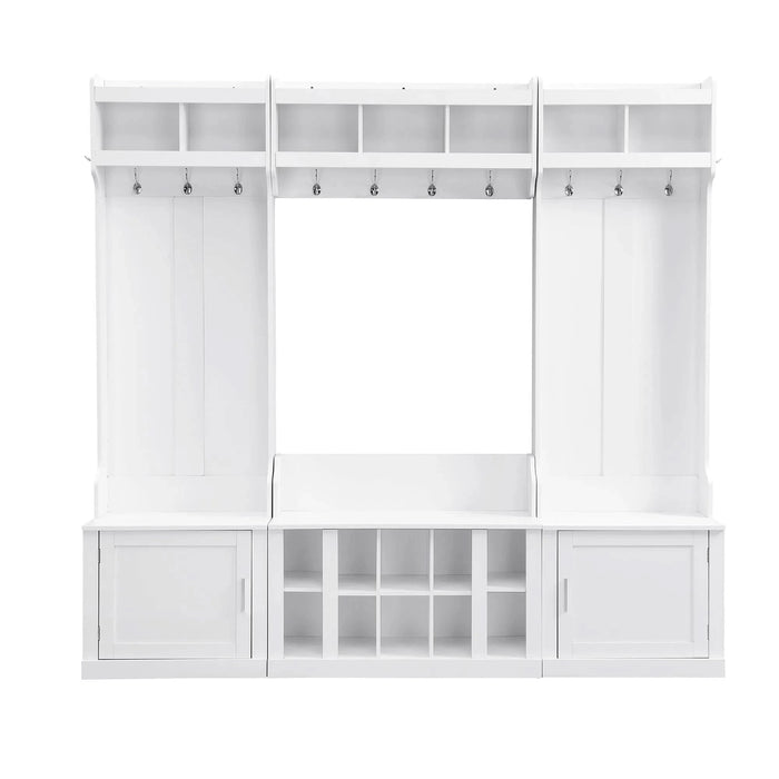 ON-TREND Wide Design Hall Tree with Storage and Bench, 4-IN-1 Multi-functional Entryway Bench with Coat Rack and Shoe Cubbies, Practical Furniture for Hallway, White(OLD SKU: SD000025AAK) Default -DTYStore