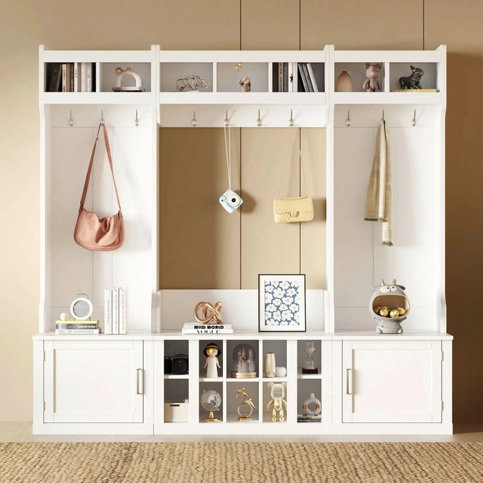 ON-TREND Wide Design Hall Tree with Storage and Bench, 4-IN-1 Multi-functional Entryway Bench with Coat Rack and Shoe Cubbies, Practical Furniture for Hallway, White(OLD SKU: SD000025AAK) Default -DTYStore