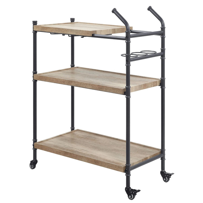 Oak and Sandy Black 2-Shelf Serving Cart Default -DTYStore