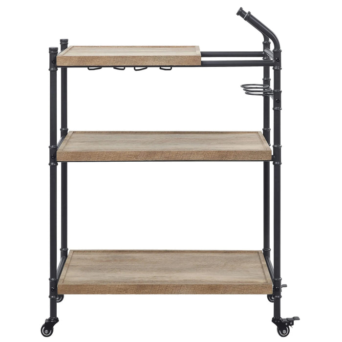 Oak and Sandy Black 2-Shelf Serving Cart Default -DTYStore