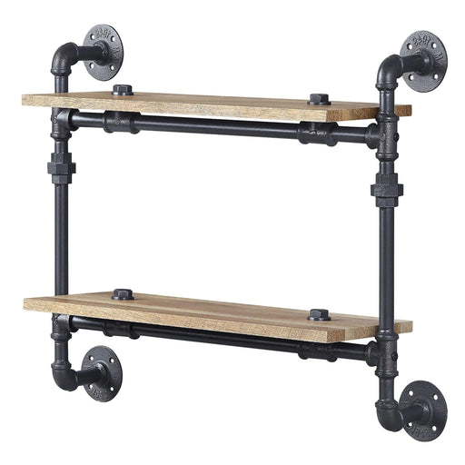 Oak and Sandy Black Rectangle 2-Tier Wall Shelf Default -DTYStore