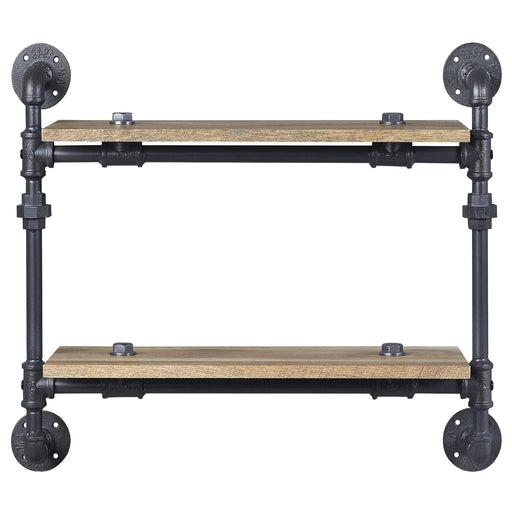 Oak and Sandy Black Rectangle 2-Tier Wall Shelf Default -DTYStore