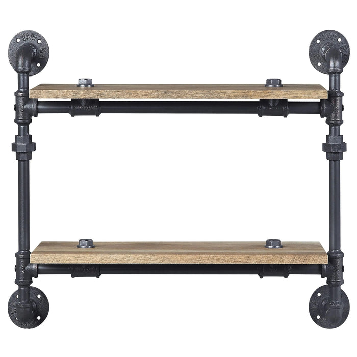 Oak and Sandy Black Rectangle 2-Tier Wall Shelf Default -DTYStore