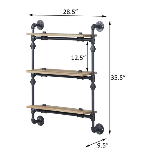 Oak and Sandy Black Rectangle 3-Tier Wall Shelf Default -DTYStore