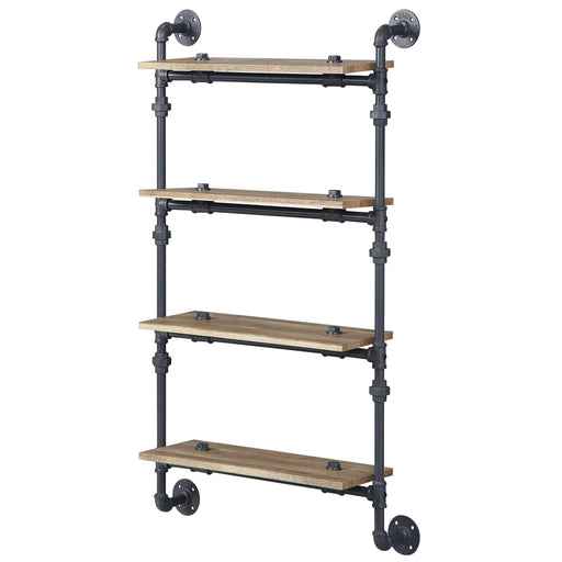 Oak and Sandy Black Rectangle 4-tier Wall Shelf Default -DTYStore