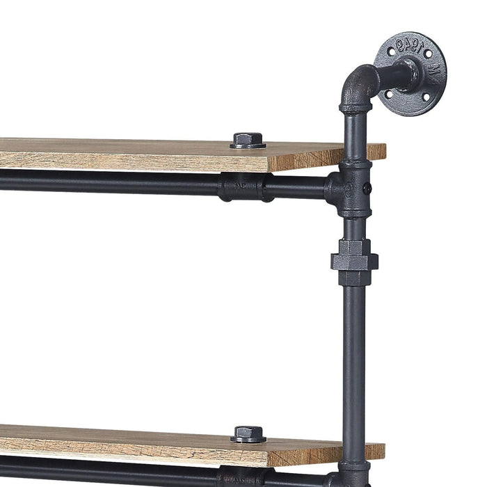 Oak and Sandy Black Rectangle 4-tier Wall Shelf Default -DTYStore