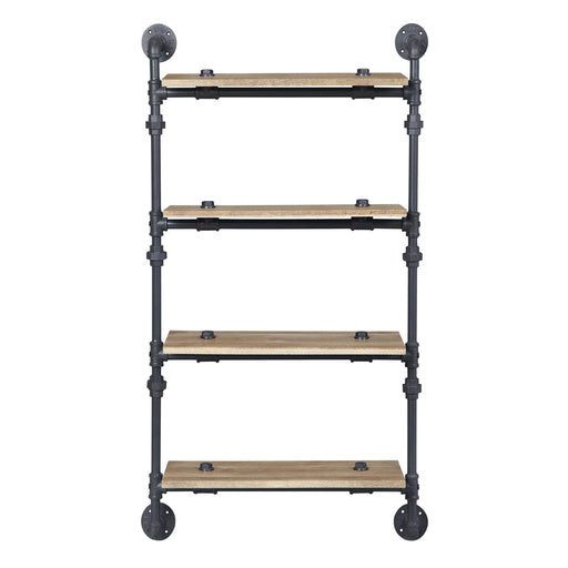 Oak and Sandy Black Rectangle 4-tier Wall Shelf Default -DTYStore
