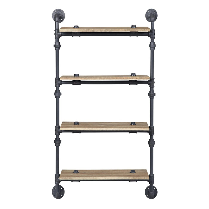 Oak and Sandy Black Rectangle 4-tier Wall Shelf Default -DTYStore