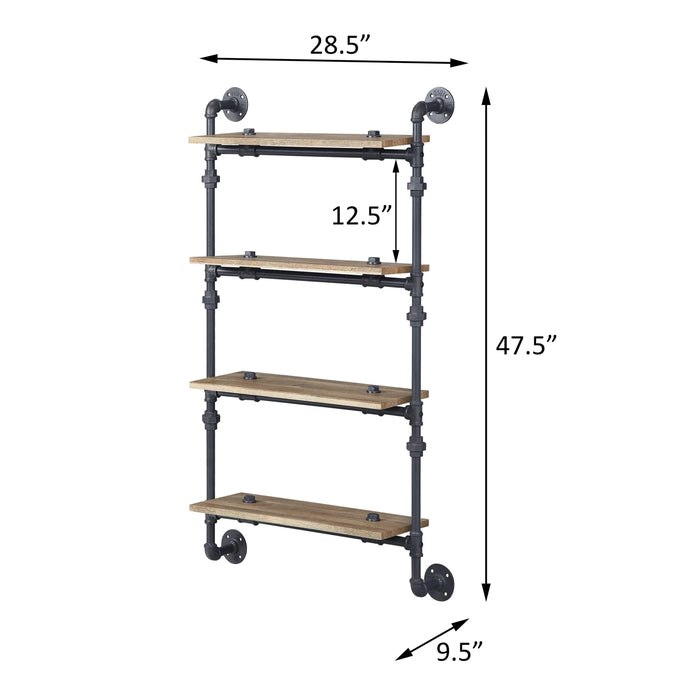 Oak and Sandy Black Rectangle 4-tier Wall Shelf Default -DTYStore