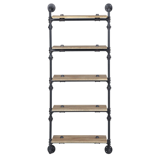 Oak and Sandy Black Rectangle 5-Tier Wall Shelf Default -DTYStore