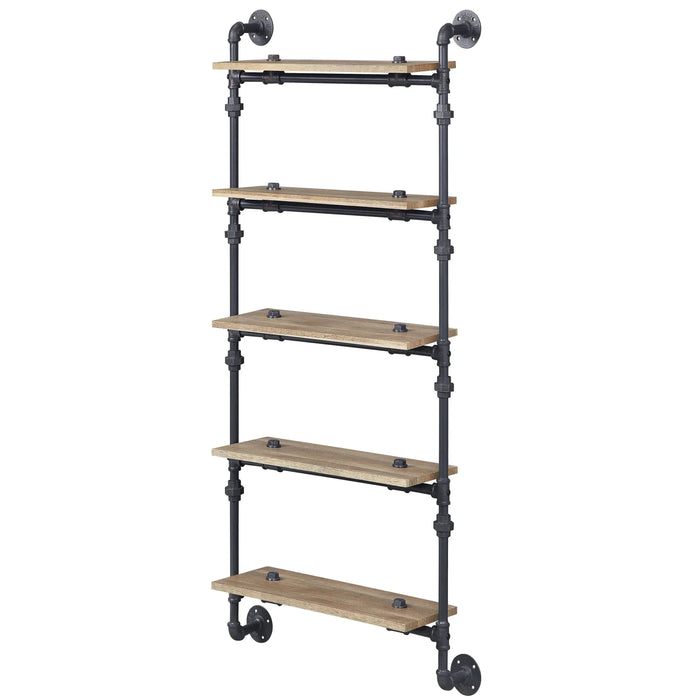 Oak and Sandy Black Rectangle 5-Tier Wall Shelf Default -DTYStore