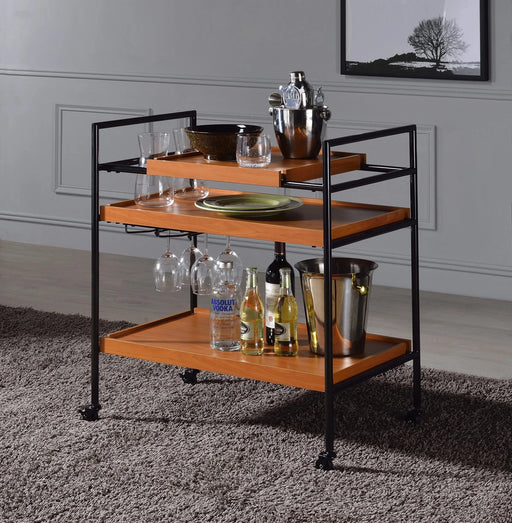 Oaken Honey Oak & Black Finish Serving Cart Default -DTYStore