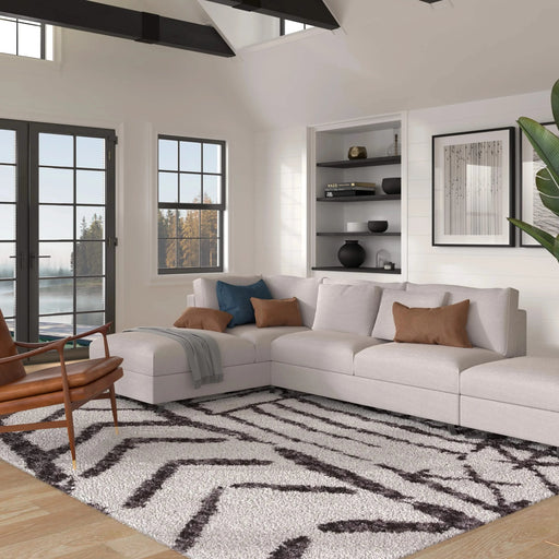 Oasis Juno White and Dark Gray Polyester Area Rug Default -DTYStore