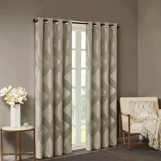 Ogee Knitted Jacquard Total Blackout Curtain Panel(Only 1 Pc Panel) Default -DTYStore