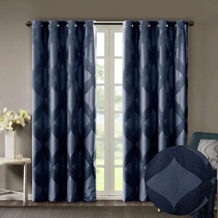 Ogee Knitted Jacquard Total Blackout Curtain Panel(Only 1 Pc Panel) Default -DTYStore