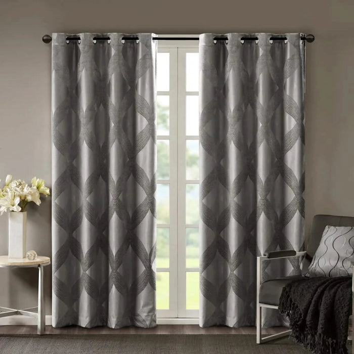 Ogee Knitted Jacquard Total Blackout Curtain Panel(Only 1 Pc Panel) Default -DTYStore