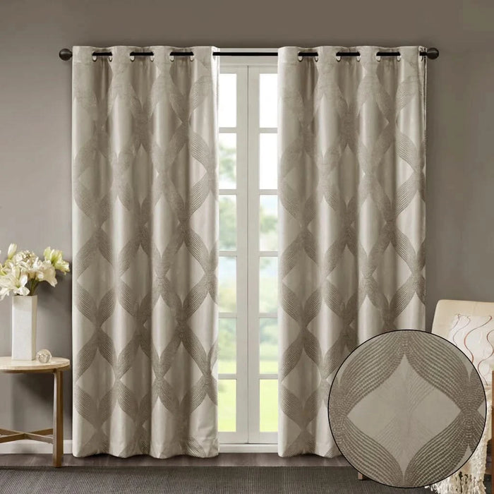 Ogee Knitted Jacquard Total Blackout Curtain Panel(Only 1 Pc Panel) Default -DTYStore