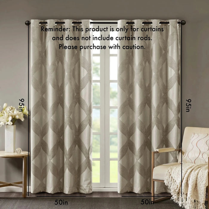 Ogee Knitted Jacquard Total Blackout Curtain Panel(Only 1 Pc Panel) Default -DTYStore